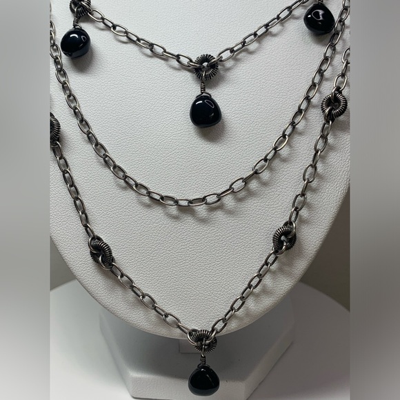 Silpada RARE Oxidized Sterling 3-Tiered Necklace w/Black Chalcedony Accents 22” - Picture 6 of 14